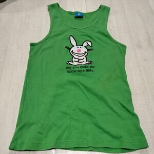 Happy Bunny Y2K Green Ribbed Tank Jim Benton Size XL fits like L VGUC